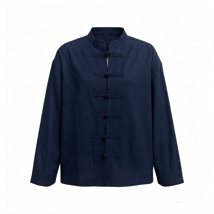 Herren Lockere Baumwoll‑Leinen Jacke im China‑Style mit Stehkragen und Knotenverschlüssen Echo Archiv