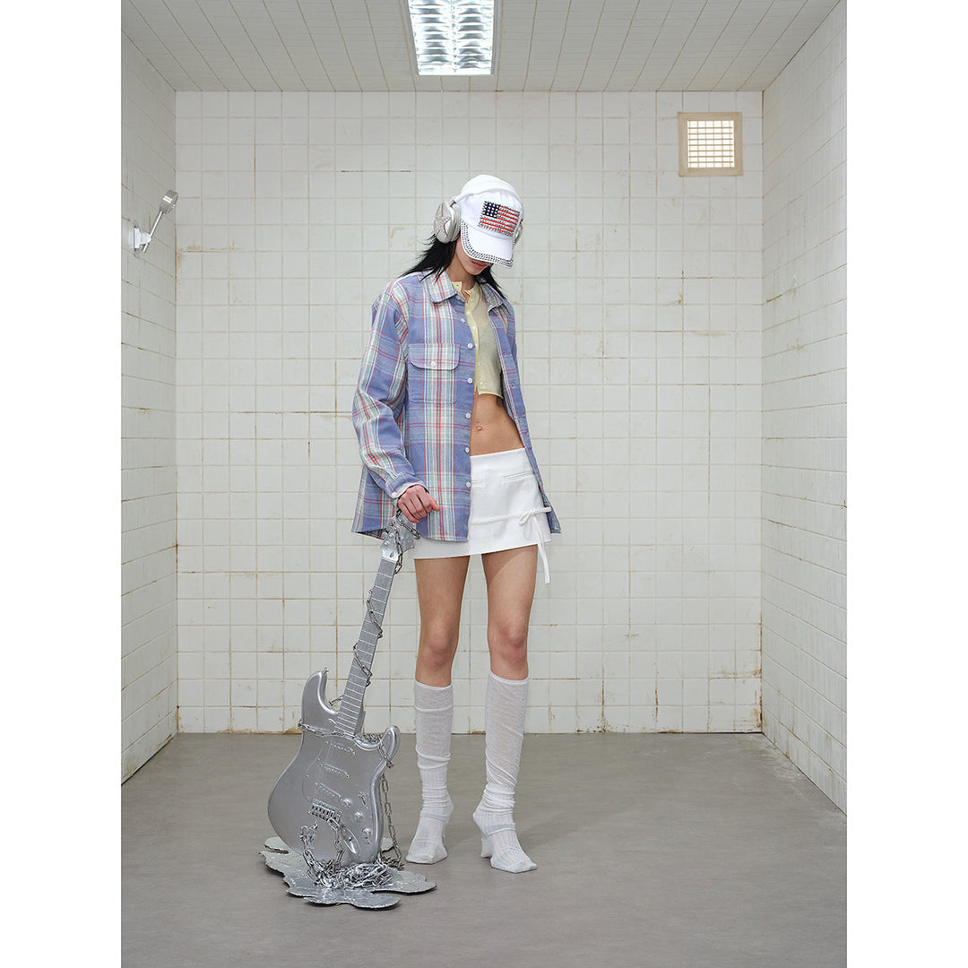 Unisex Karo-Hemdjacke im Oversize-Schnitt mit Pattentaschen und Ärmelpatch Echoarchiv