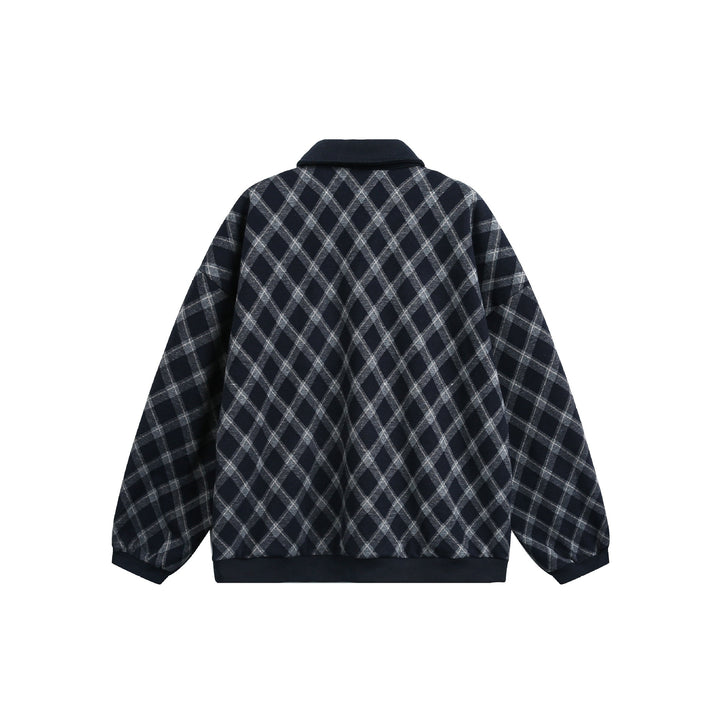 Damen Karierter Oversize‑Polo‑Pullover mit Halbknopfleiste und Rippbündchen Echoarchiv