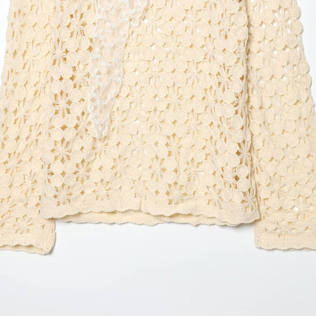 Damen gehäkelter Floralpullover mit Rundhalsausschnitt und Ajourmuster Echo Archiv