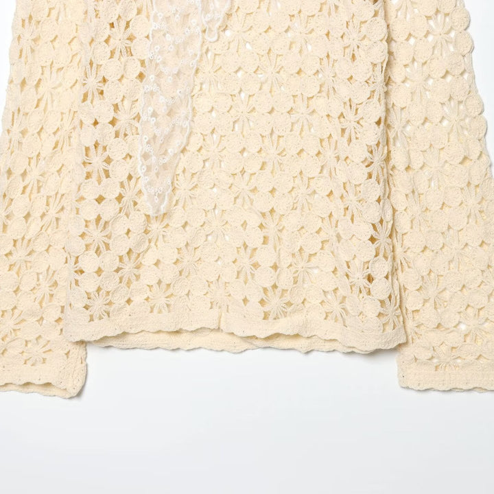 Damen gehäkelter Floralpullover mit Rundhalsausschnitt und Ajourmuster Echo Archiv