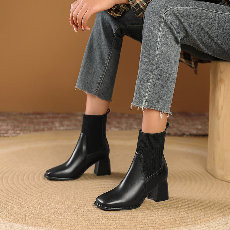 Damen Elegante Chunky Stiefeletten mit Strick-Einsatz Echo Archiv