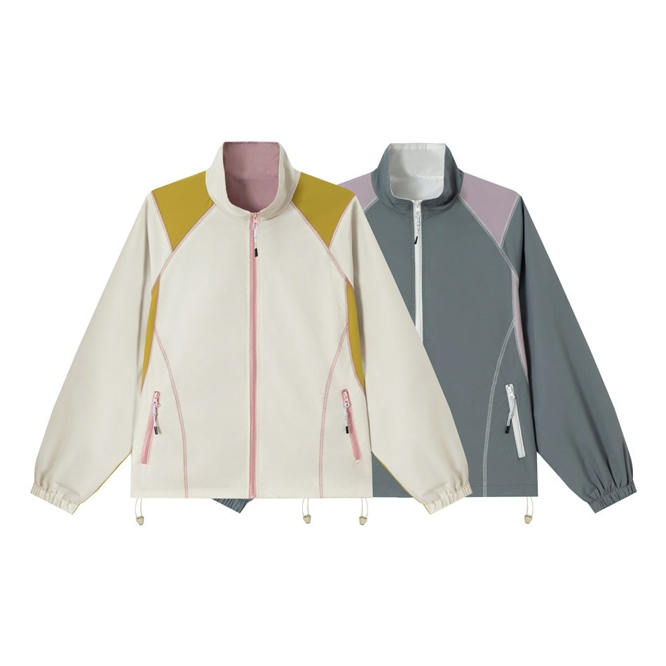 Unisex Leichte Softshell-Trainingsjacke mit Stehkragen, Kontrastpaneelen und Kordelzug Echoarchiv