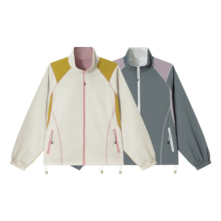 Unisex Leichte Softshell-Trainingsjacke mit Stehkragen, Kontrastpaneelen und Kordelzug Echoarchiv