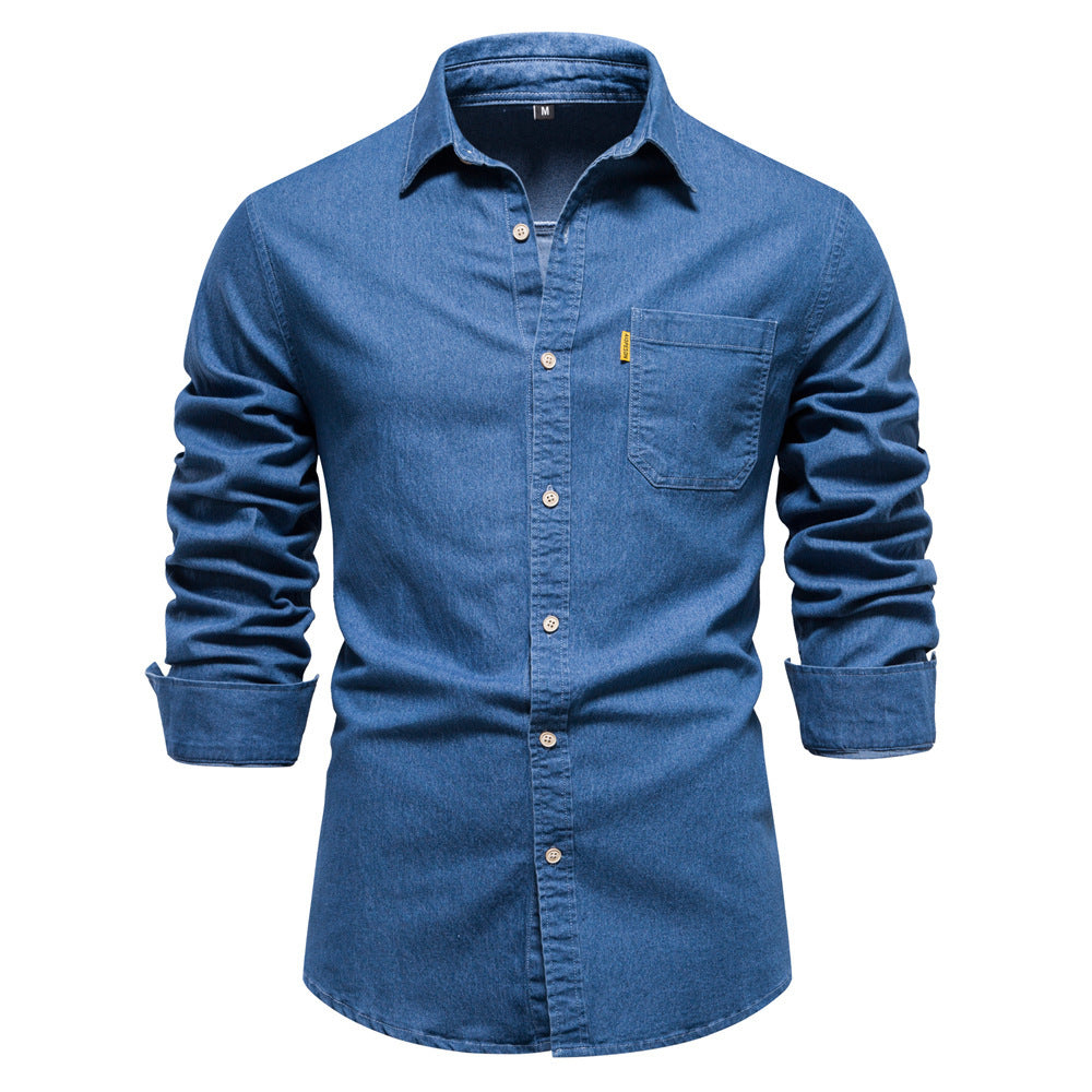 Herren nan schmal geschnittenes Denim-Hemd mit Kentkragen und aufgesetzten Brusttaschen Echo Archiv