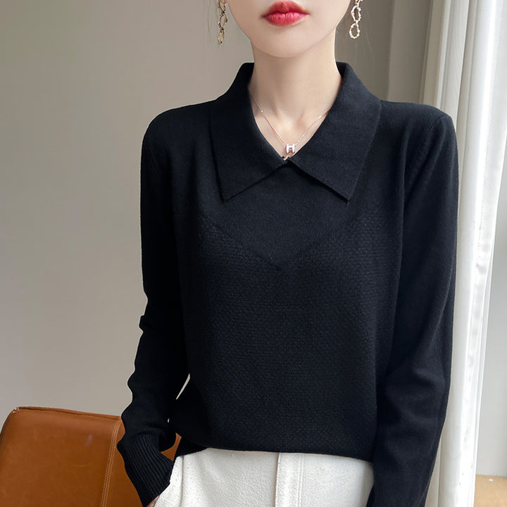 Damen Strickpullover mit Hemdkragen und strukturierter Vorderseite Echoarchiv