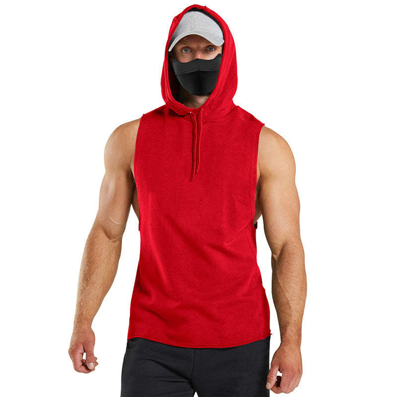 Herren ärmelloses Kapuzenshirt mit integrierter Maske und modischem Design Echoarchiv