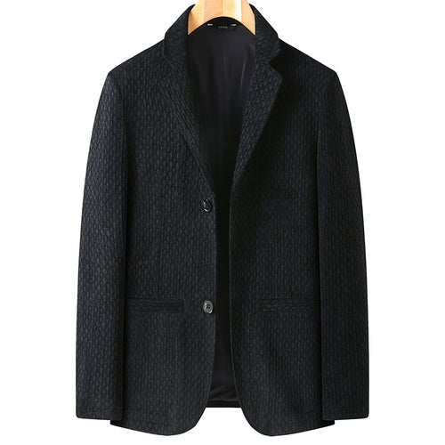 Herren Struktur-Blazer aus Wollmischung mit dezenter Diamantstruktur und schmalem Revers – Tianoro