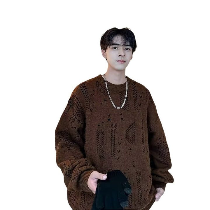 Herren lässiger Strickpullover mit einzigartigen Lochmustern Echoarchiv