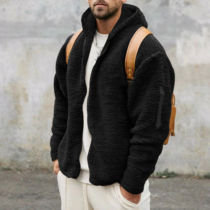 Herren Plüsch Fleecejacke mit Kapuze und praktischen Taschen Echoarchiv