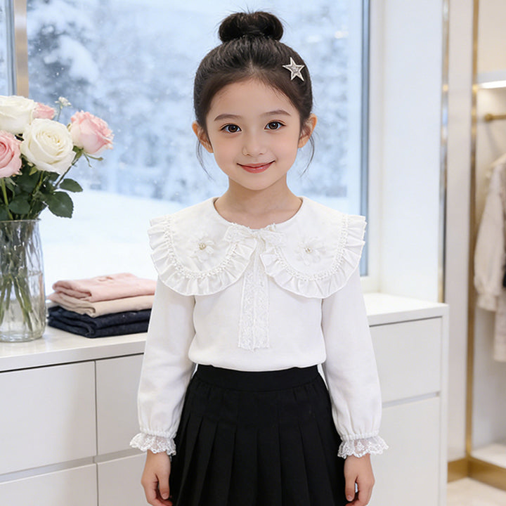 Mädchen Bluse mit Rüschenkragen und floralem Detail Echo Archiv