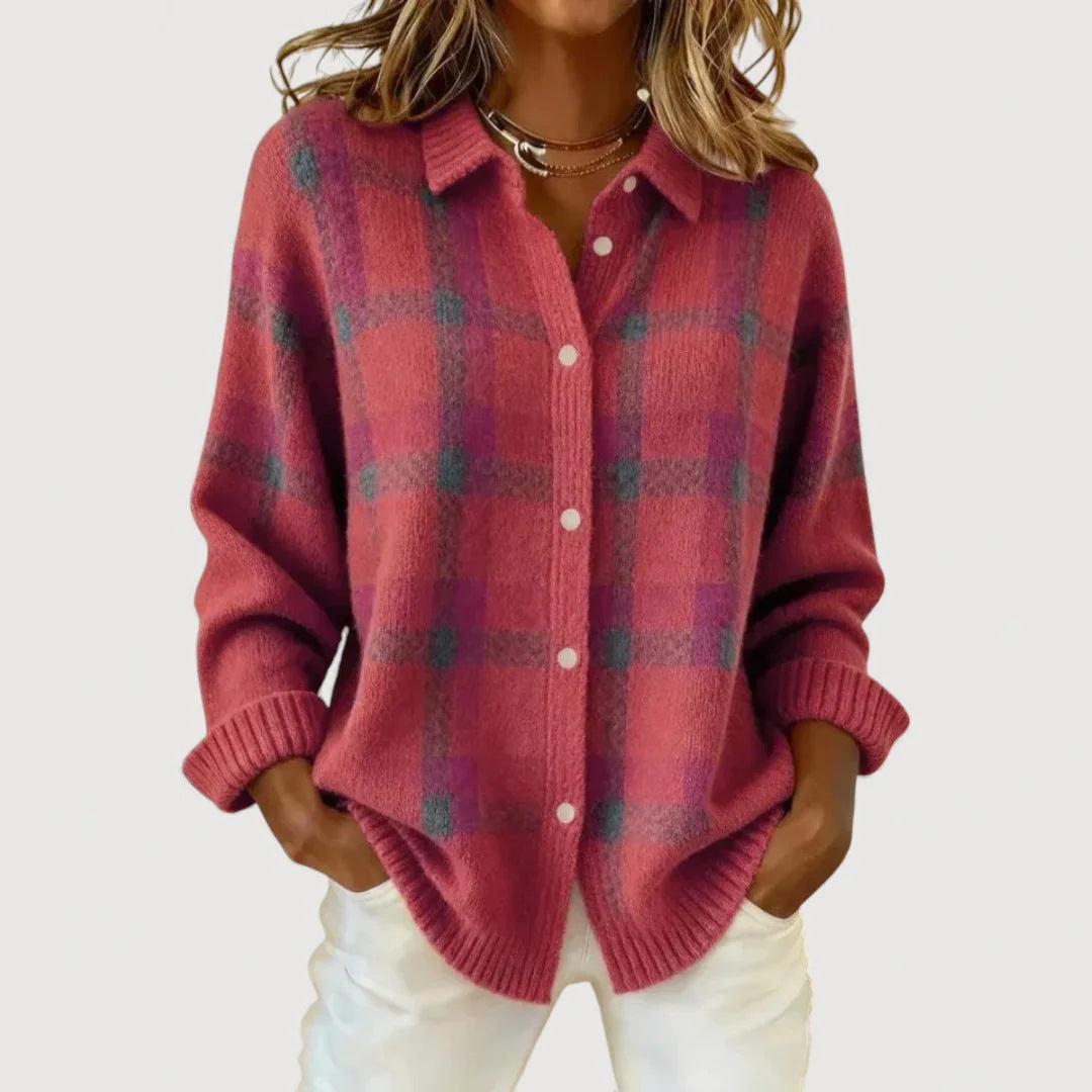 Damen Modische Karierte Strickjacke – Célinea