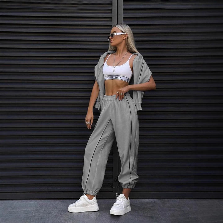 Damen nan kurzes Crop-Sweatshirt und lässige Jogginghose mit kontrastierenden Paspeln Echo Archiv