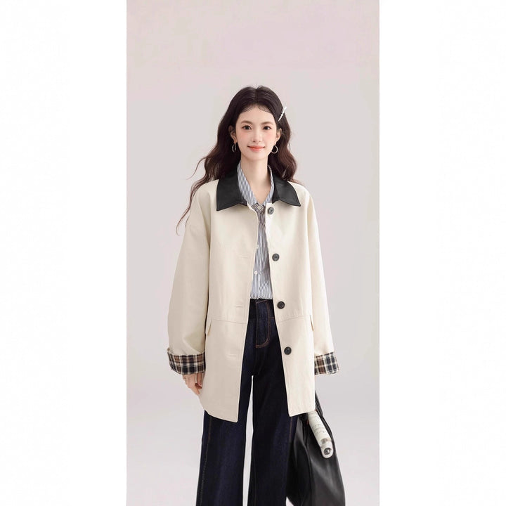 Damen Oversized Trenchcoat mit Kontrastkragen und Karo-Futter Echoarchiv