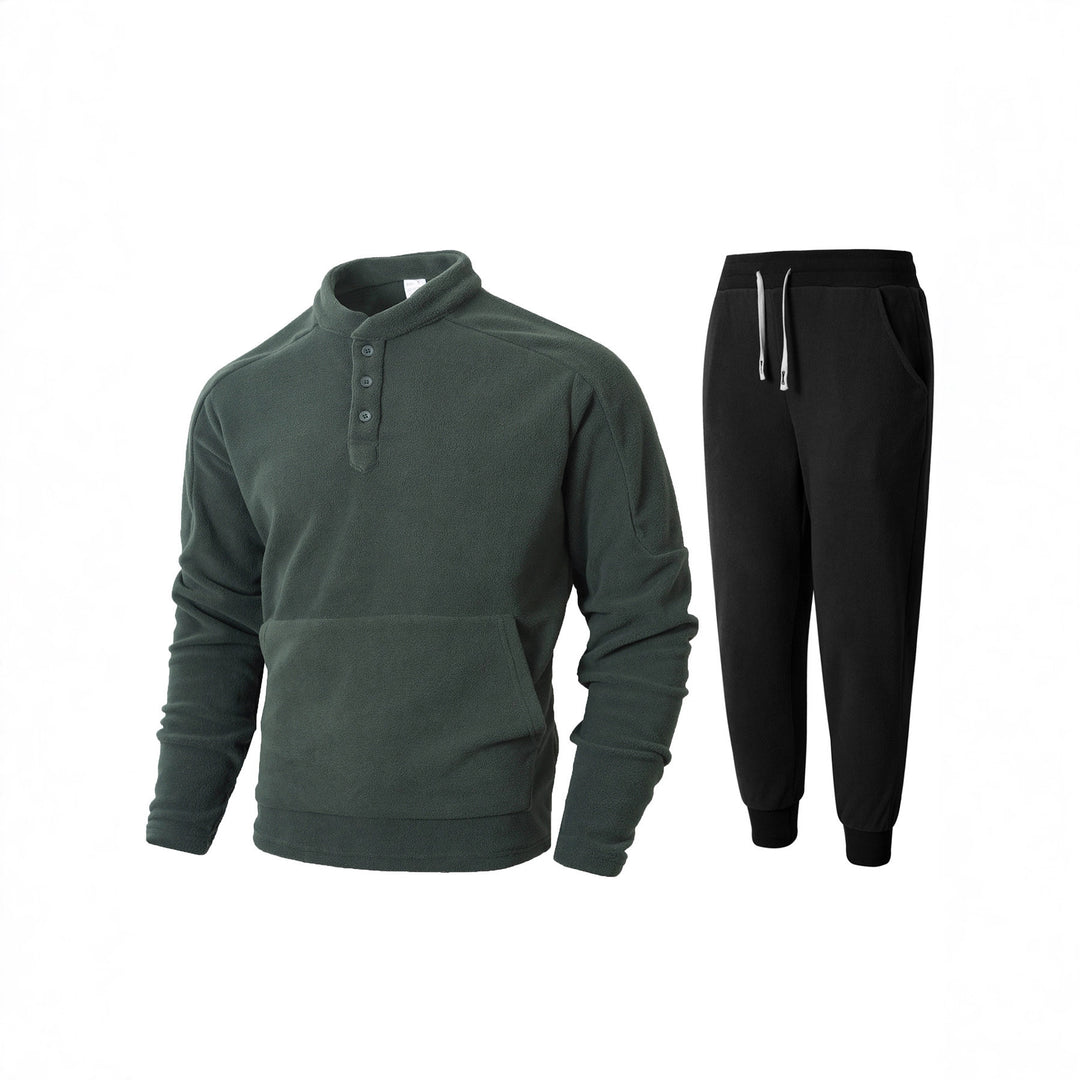 Herren kuscheliges Fleece- Trainingsanzug-Set mit Knopfleiste und praktischen Taschen Echoarchiv