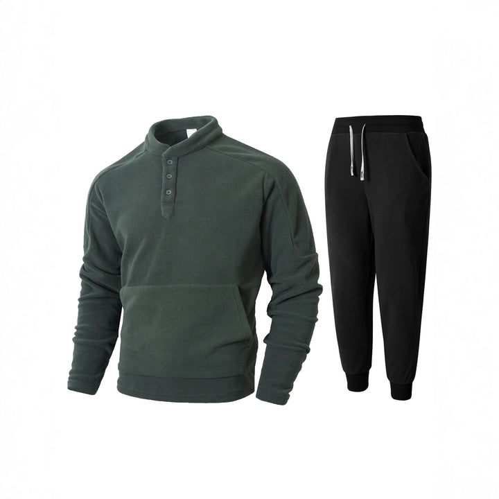 Herren kuscheliges Fleece- Trainingsanzug-Set mit Knopfleiste und praktischen Taschen Echoarchiv