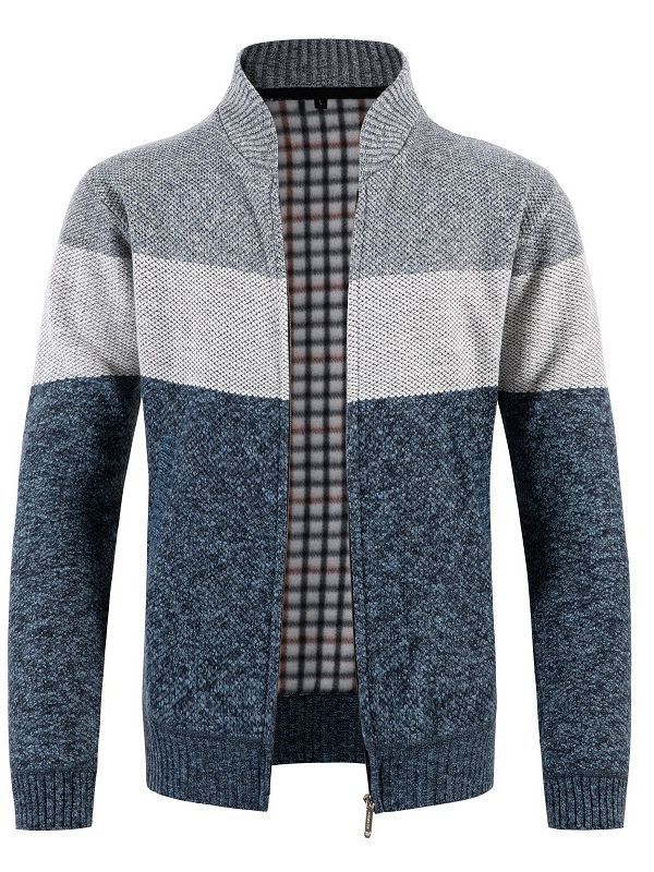 Herren modische Strickjacke mit kontrastierenden Streifen und gestepptem Innenfutter Echoarchiv