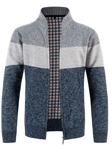 Herren modische Strickjacke mit kontrastierenden Streifen und gestepptem Innenfutter Echoarchiv