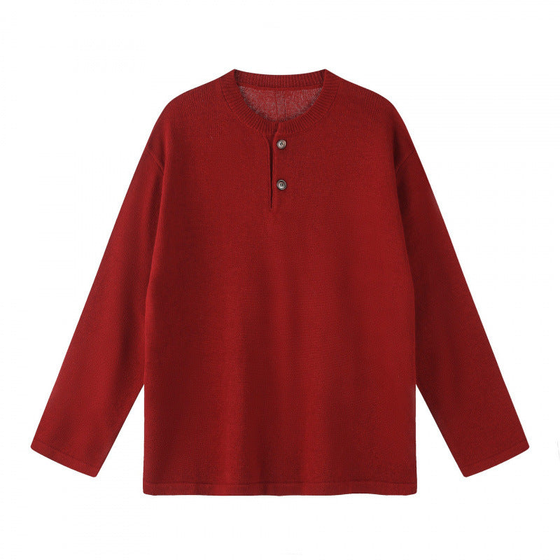 Unisex Oversize-Strickpullover mit Henley-Knopfleiste, geradem Saum und leichter Struktur Echo Archiv