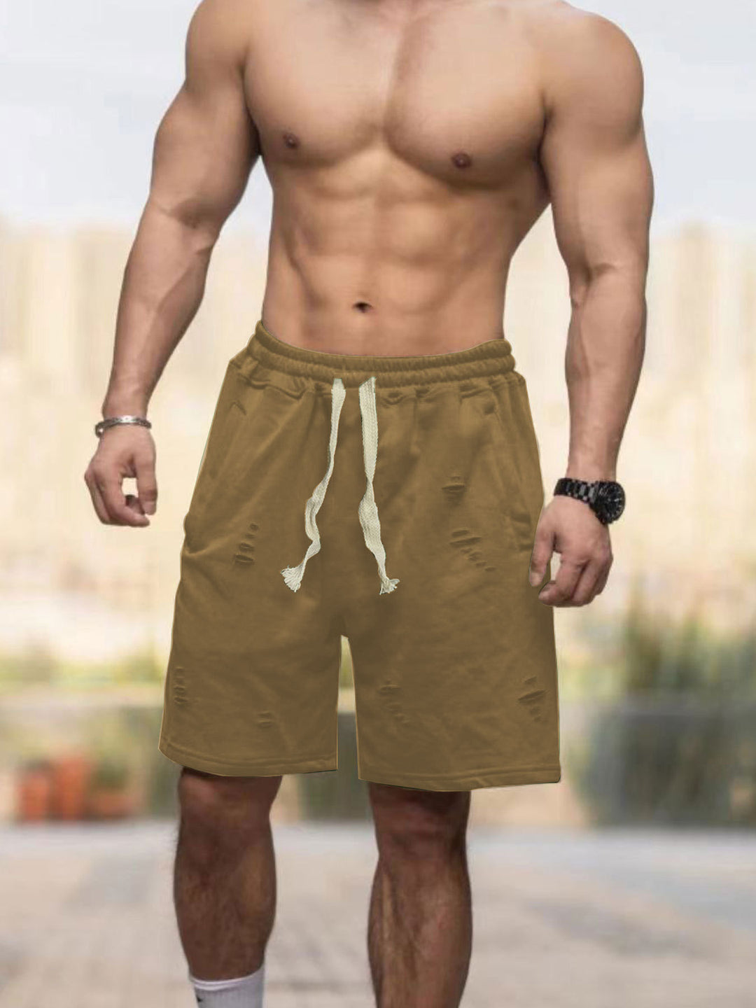 Herren nan lässige Sweatshorts mit elastischem Tunnelzugbund Eingrifftaschen und Used-Optik Echo Archiv
