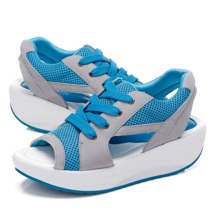 Damen  sportliche Keil-Sandale im Sneakerstil mit atmungsaktivem Mesh, gepolstertem Komfortfußbett und offener Zehenpartie Echo Archiv