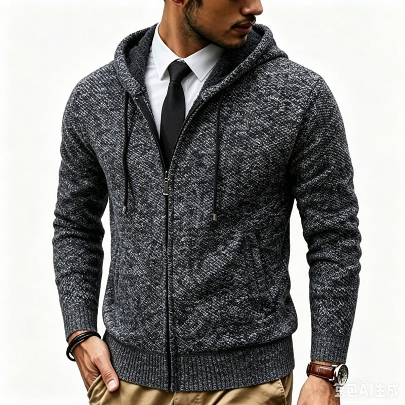 Herren Kapuzen-Strickjacke mit Teddyfutter und durchgehendem Reißverschluss Echo Archiv