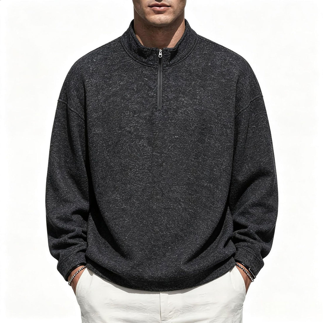 Herren Halbzip-Sweatshirt mit Stehkragen und melierter Struktur Echo Archiv