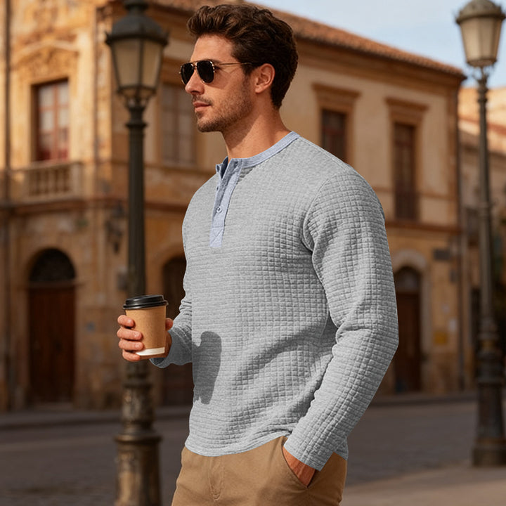 Herren Langarm-Henley-Shirt mit strukturiertem Design Echoarchiv