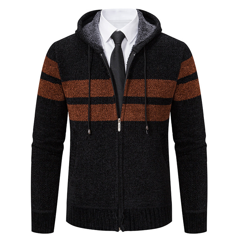 Herren nan gestrickte Kapuzenjacke mit Teddyfutter, verdecktem Reißverschluss und kontrastreifen Echo Archiv