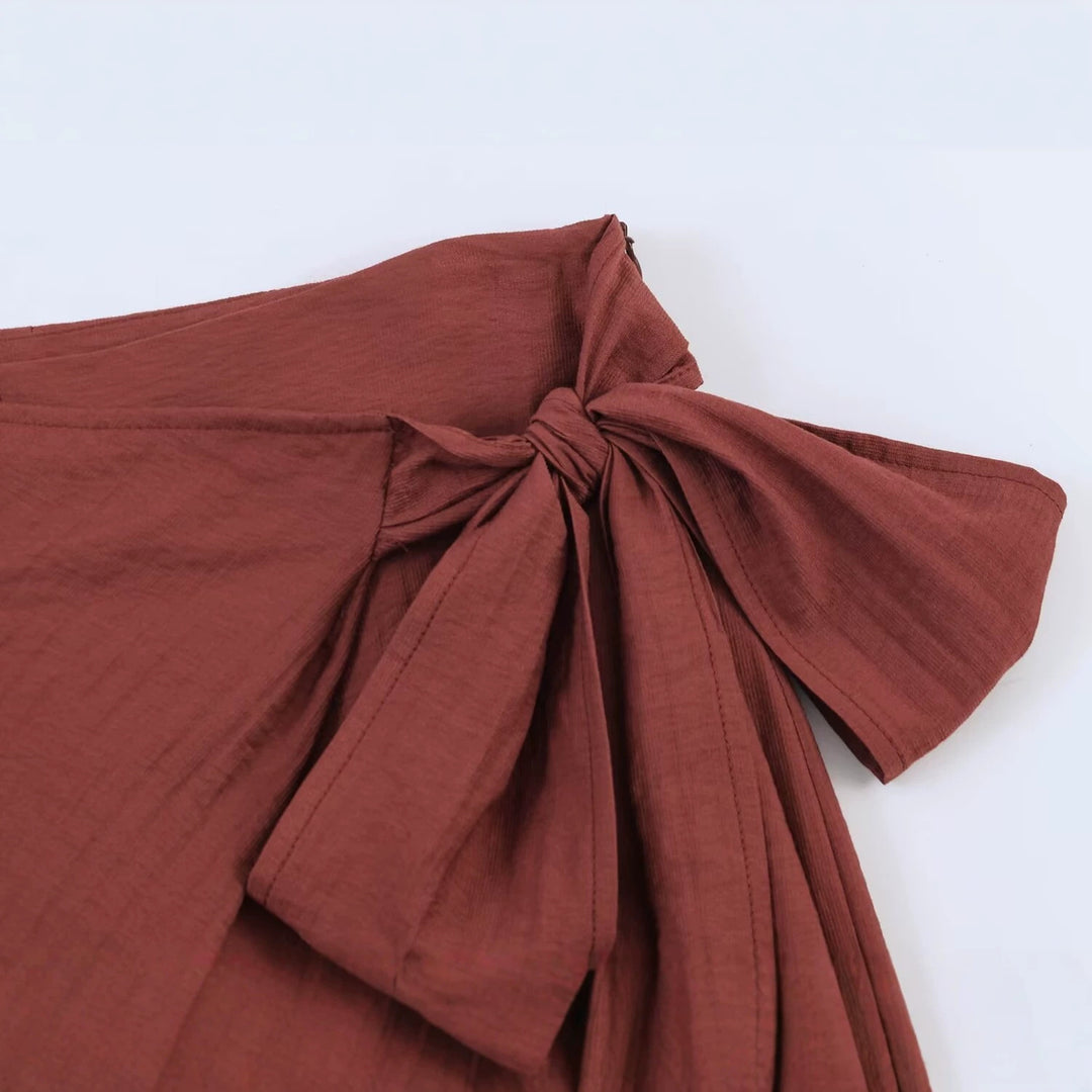Damen Weite High‑Waist Palazzo‑Hose mit Wickelrock‑Optik und Taillenschleife Echo Archiv