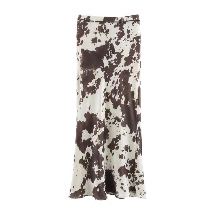 Damen 70+ weite seidige Hemdbluse mit Cow‑Print und verdeckter Knopfleiste Echo Archiv