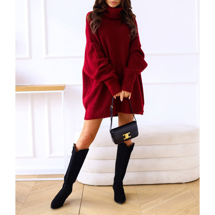Damen Strickpullover mit Rollkragen lockerer Sitz, einfarbig – Mavelle
