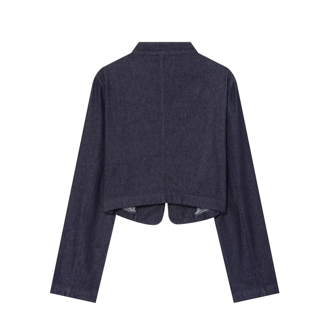 Damen Cropped Denim Militärjacke mit Stehkragen und dekorativer Zierknopfleiste Echo Archiv