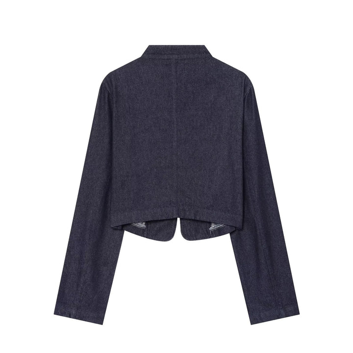 Damen Cropped Denim Militärjacke mit Stehkragen und dekorativer Zierknopfleiste Echo Archiv