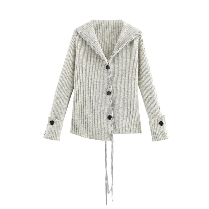 Damen Gerippte Strickjacke mit Matrosenkragen, Zierband‑Schnürung und Knopfleiste Echo Archiv