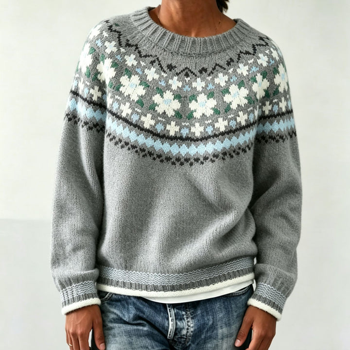 Damen Rundhalsausschnitt Norweger-Pullover mit Fair-Isle-Jacquard – Mavelle