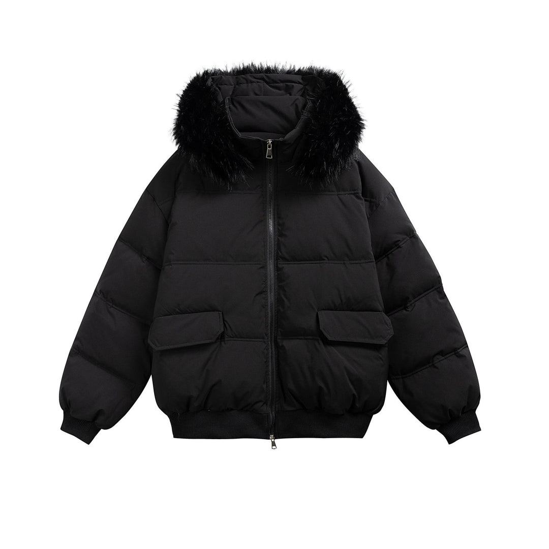 Damen Boxy-Pufferjacke mit Kapuze und voluminösem Kunstfellkragen Echoarchiv
