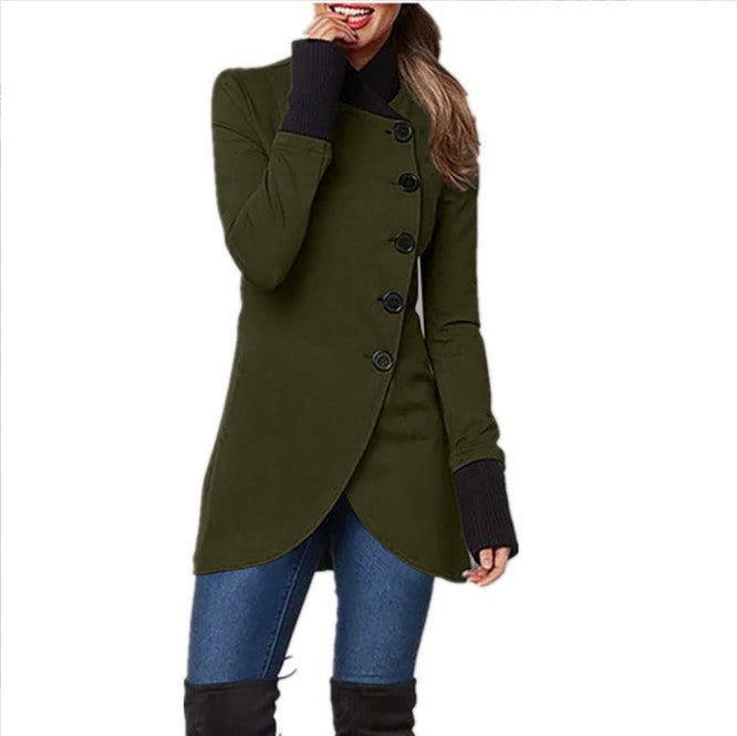 Damen nan asymmetrische lange Strickjacke mit Knopfverschluss und Rippbündchen Echo Archiv