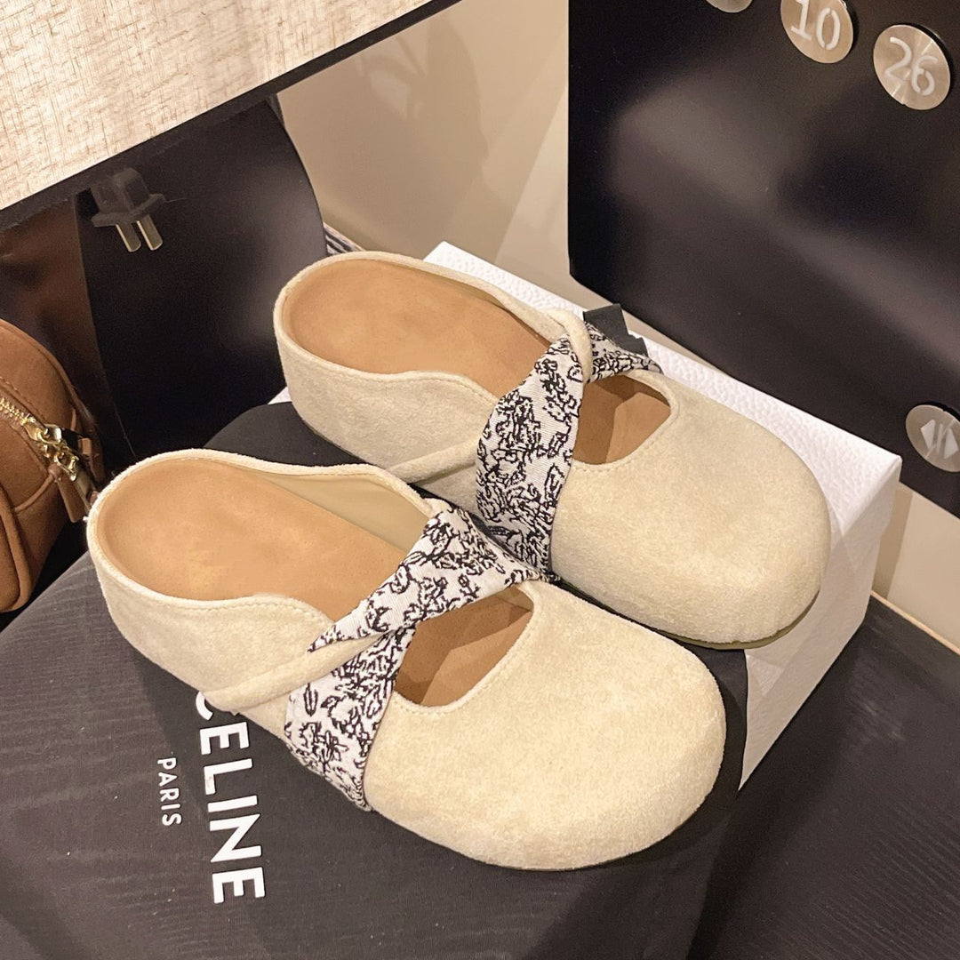 Damen Velours-Mules mit gepolstertem Fußbett und Zierkreuzriemen – Avérine
