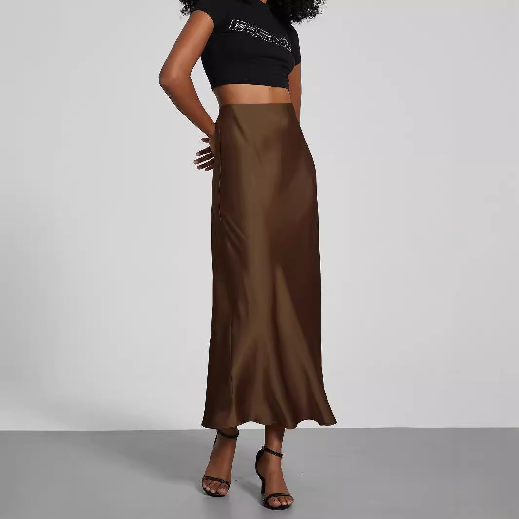Damen Satin-Midirock mit hoher Taille und Bias-Cut Echoarchiv