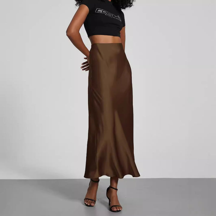 Damen Satin-Midirock mit hoher Taille und Bias-Cut Echoarchiv