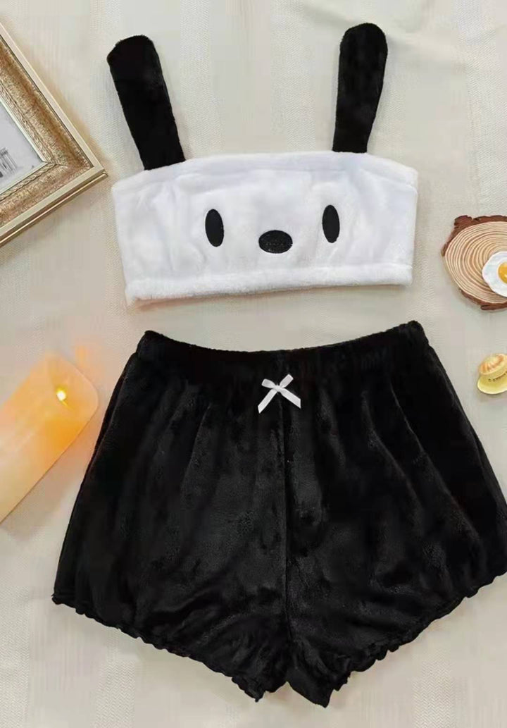 Damen Kuschelndes Pyjama-Set mit Tiermotiven und zarten Rüschen Echo Archiv