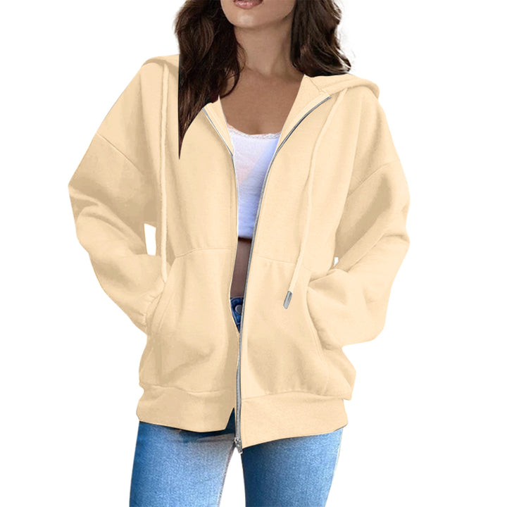 Damen oversized Kapuzenjacke mit durchgehendem Reißverschluss, Kängurutaschen und weichem Innenfutter – Célinea