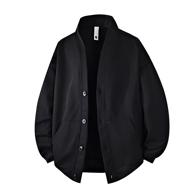 Herren strukturierter Strickcardigan-Jacke mit durchgehendem Knopfverschluss und aufgesetzten Taschen – Taviero