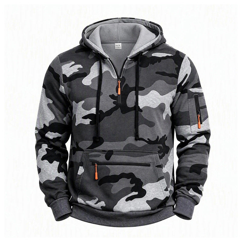 Herren Kapuzenpullover Camouflage mit Fleecefutter, Halbzip und Reißverschlusstaschen Echoarchiv