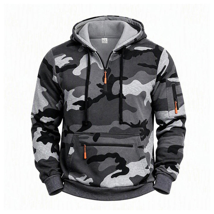 Herren Kapuzenpullover Camouflage mit Fleecefutter, Halbzip und Reißverschlusstaschen Echoarchiv