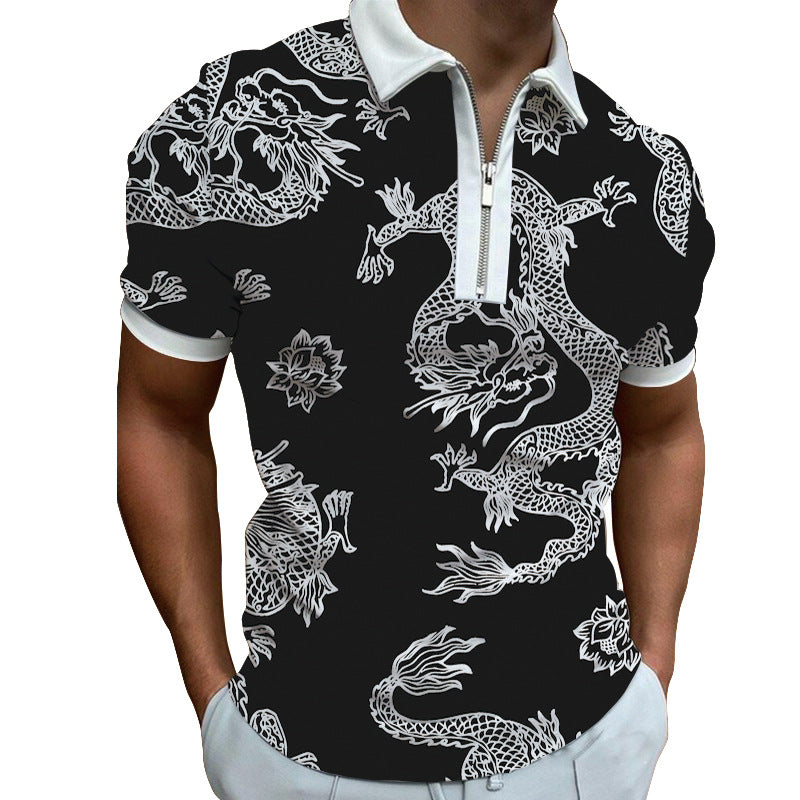 Herren Poloshirt mit modernem grafischen Muster und Reißverschluss Echoarchiv