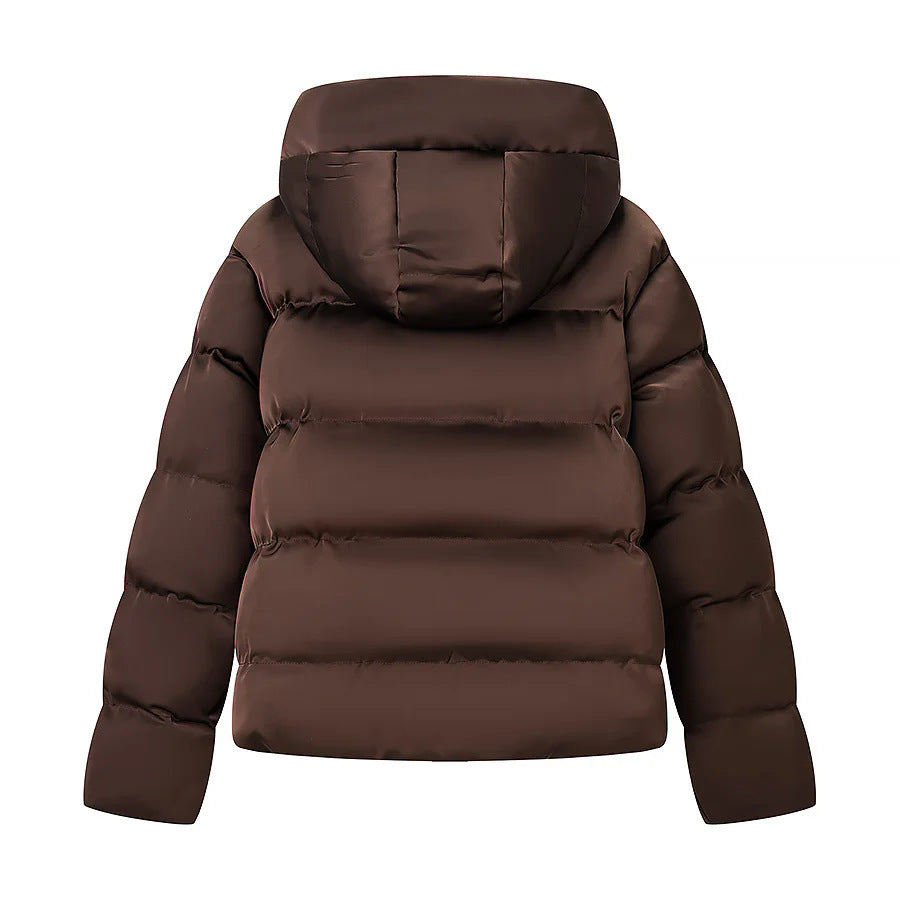 Damen kurze wattierte Steppjacke mit voluminösem Stehkragen, verdeckter Zwei-Wege-Reißverschluss und praktischen Eingrifftaschen – Célinea