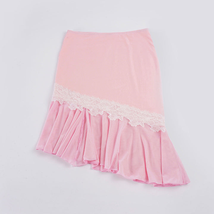 Damen Asymmetrischer Midirock mit Spitzenbesatz und Volantsaum Echo Archiv