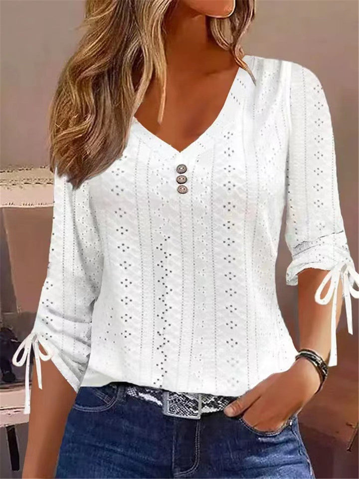 Damen V-Ausschnitt Bluse mit Raffdetails Echoarchiv